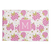 Roze aardbeien Aangepast monogram Kussensloop (Achterkant)