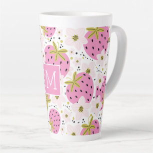 Roze aardbeien Aangepast monogram Latte Mok