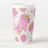 Roze aardbeien Aangepast monogram Latte Mok (Voorkant)