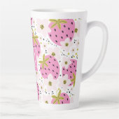 Roze aardbeien Aangepast monogram Latte Mok (Rechts)