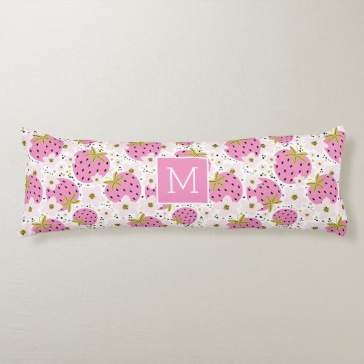 Roze aardbeien Aangepast monogram Lichaamskussen (Voorkant)