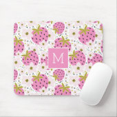 Roze aardbeien Aangepast monogram Muismat (Met muis)
