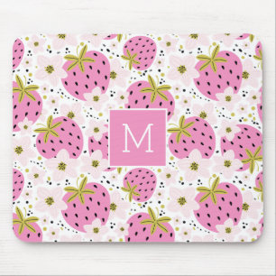 Roze aardbeien Aangepast monogram Muismat