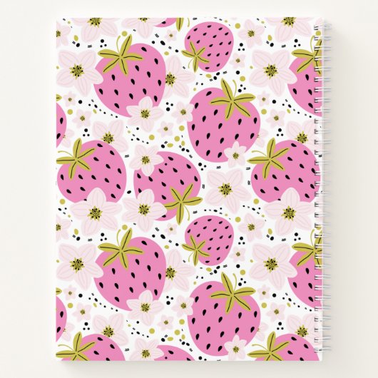 Roze aardbeien Aangepast monogram Notitieboek (Achterkant)