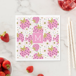 Roze aardbeien Aangepast monogram papier Napkins Servet