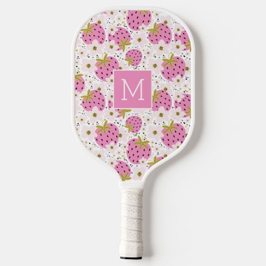 Roze aardbeien Aangepast monogram Pickleball Paddle (Achterkant)