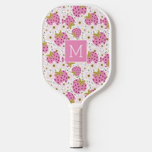 Roze aardbeien Aangepast monogram Pickleball Paddle (Voorkant)