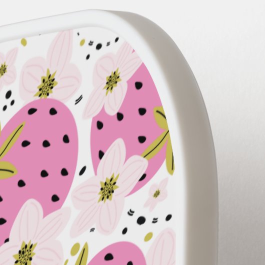 Roze aardbeien Aangepast monogram Pickleball Paddle (Links Detail)