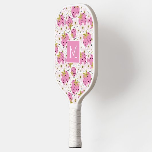 Roze aardbeien Aangepast monogram Pickleball Paddle (Links)