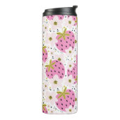 Roze aardbeien Aangepast monogram Thermosbeker (Gedraaid links)