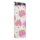 Roze aardbeien Aangepast monogram Thermosbeker (Geroteerd rechts)