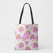 Roze aardbeien Aangepast monogram Tote Bag (Voorkant)