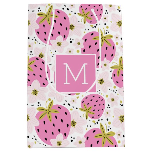 Roze aardbeien Aangepaste cadeautassen voor monogr Medium Cadeauzakje (Voorkant)