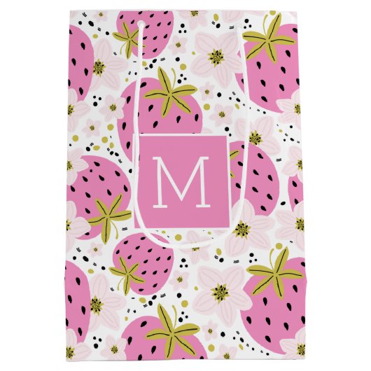 Roze aardbeien Aangepaste cadeautassen voor monogr Medium Cadeauzakje (Achterkant)