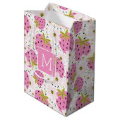 Roze aardbeien Aangepaste cadeautassen voor monogr Medium Cadeauzakje (Achterkant Gekanteld)