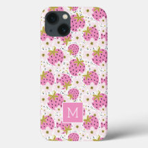 Roze aardbeien Aangepaste monogram telefoondozen