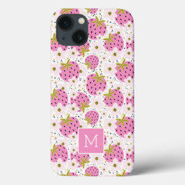 Roze aardbeien Aangepaste monogram telefoondozen Case-Mate iPhone Case