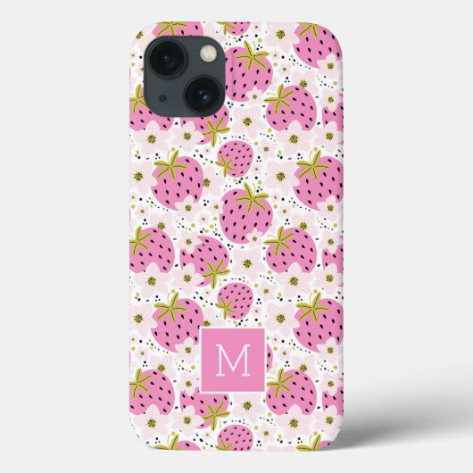 Roze aardbeien Aangepaste monogram telefoondozen Case-Mate iPhone Case (Achterkant)