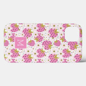 Roze aardbeien Aangepaste monogram telefoondozen Case-Mate iPhone Case (Achterkant (horizontaal))