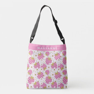 Roze aardbeien Aangepaste naam Crossbody Tas