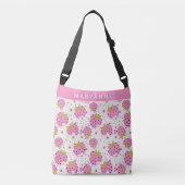 Roze aardbeien Aangepaste naam Crossbody Tas (Voorkant)