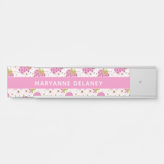 Roze aardbeien Aangepaste naam Deurbordje (Voorkant)