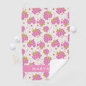 Roze aardbeien Aangepaste naam Golfhanddoek (Insitu)