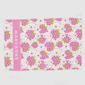 Roze aardbeien Aangepaste naam Golfhanddoek (Horizontaal)