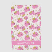 Roze aardbeien Aangepaste naam Golfhanddoek (Voorkant)