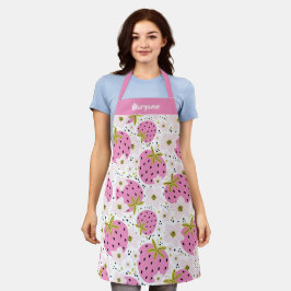 Roze aardbeien Aangepaste naam Schort