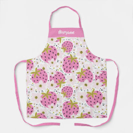 Roze aardbeien Aangepaste naam Schort