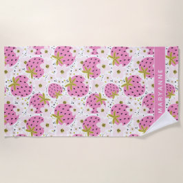 Roze aardbeien Aangepaste naam Strandlaken