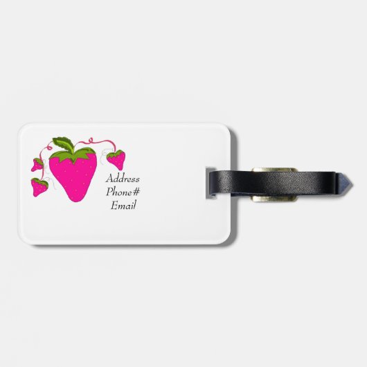 Roze aardbeien bagagelabel (Achterkant horizontaal)
