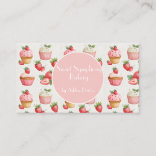 Roze Aardbeien Cupcake Aquarel Bakkerij Bedrijf Visitekaartje