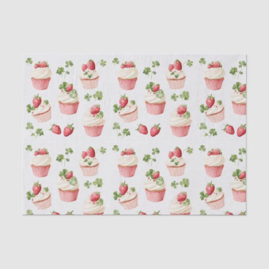 Roze Aardbeien Cupcakes Patroon Tissuepapier (Voorkant)