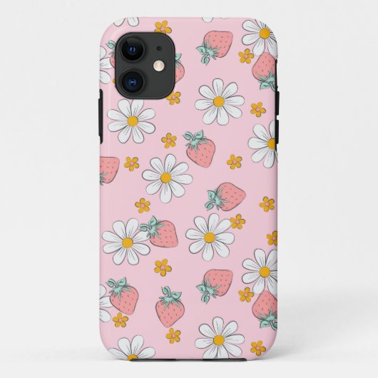 Roze Aardbeien en madeliefjes met motief Case-Mate iPhone Case (Achterkant)