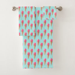 Roze Aardbeien Ice Cone Pattern, Blue Bad Handdoek