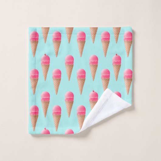 Roze Aardbeien Ice Cone Pattern, Blue Bad Handdoek (Wasdoekje)