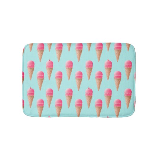 Roze Aardbeien Ice Cone Pattern, Blue Badmat (Voorkant)