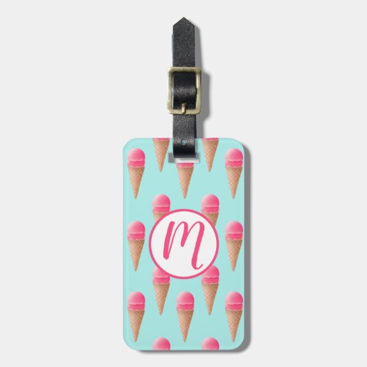 Roze Aardbeien Ice Cone Pattern, Blue Bagagelabel (Voorkant verticaal)