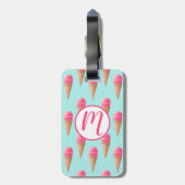 Roze Aardbeien Ice Cone Pattern, Blue Bagagelabel (Achterkant verticaal)