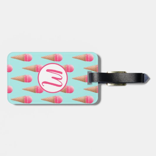 Roze Aardbeien Ice Cone Pattern, Blue Bagagelabel (Achterkant horizontaal)