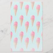 Roze Aardbeien Ice Cone Pattern, Blue Briefpapier (Voorkant)