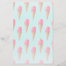 Roze Aardbeien Ice Cone Pattern, Blue Briefpapier