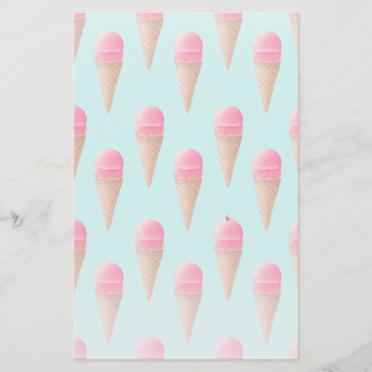 Roze Aardbeien Ice Cone Pattern, Blue Briefpapier (Voorkant)