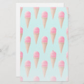Roze Aardbeien Ice Cone Pattern, Blue Briefpapier (Voorkant / Achterkant)