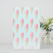 Roze Aardbeien Ice Cone Pattern, Blue Briefpapier (Staand voorkant)