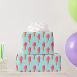 Roze Aardbeien Ice Cone Pattern, Blue Cadeaupapier