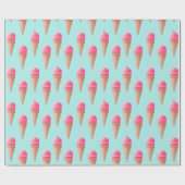 Roze Aardbeien Ice Cone Pattern, Blue Cadeaupapier (Vlak)