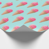 Roze Aardbeien Ice Cone Pattern, Blue Cadeaupapier (Hoek)